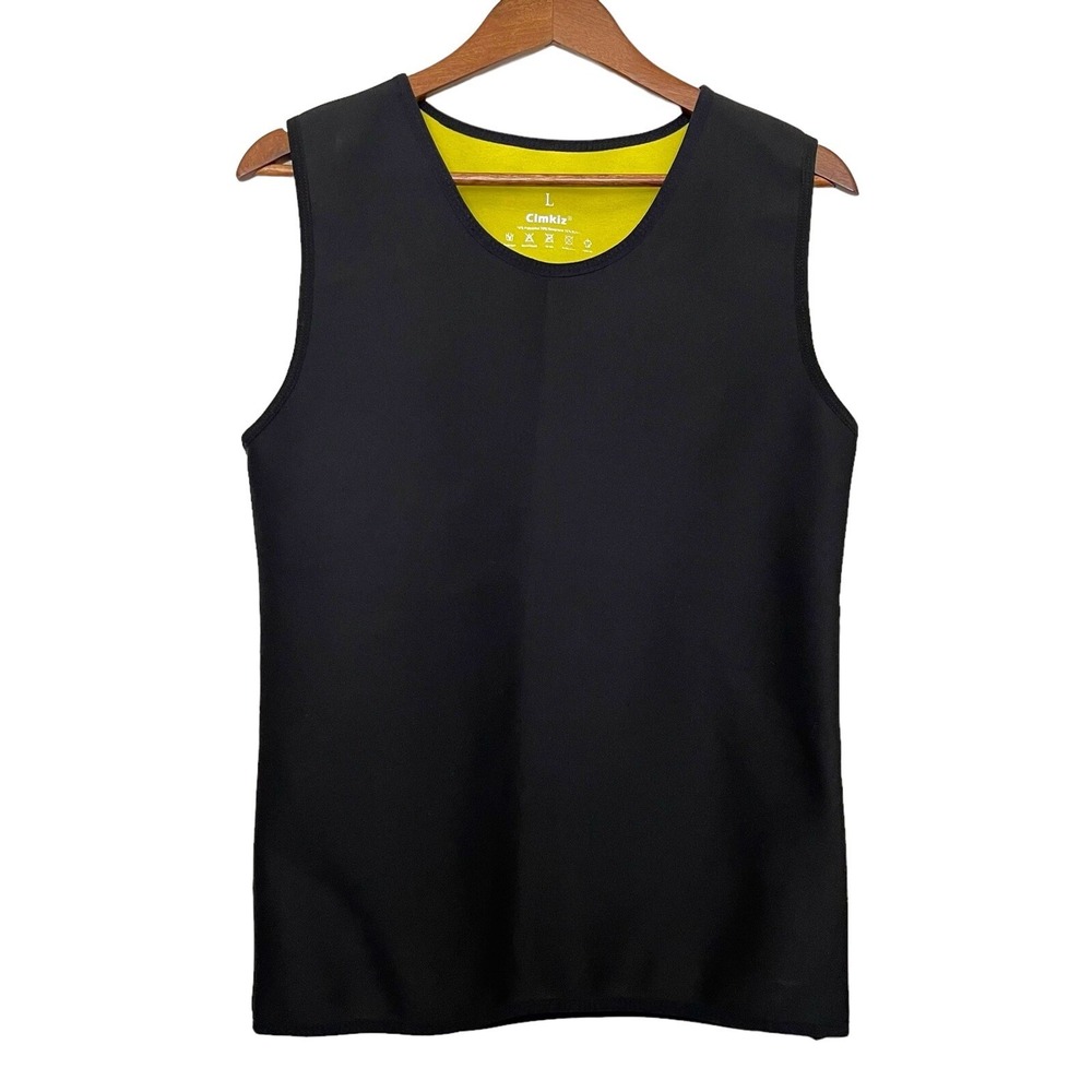 Cimkiz Sauna Vest Mens L Black Yellow Neoprene Sweat‎ Suit Workout Body Shaper